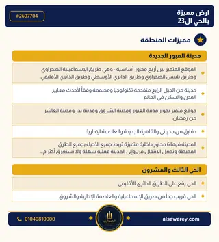 أرض - تم التخصيص 209 م² — مدينة العبور الجديدة، الحي الثالث والعشرون، مجاورة 6 — صورة العرض — 3