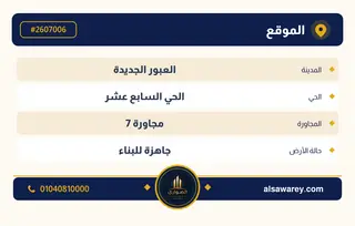 أرض - تم التخصيص 209 م² — مدينة العبور الجديدة، الحي السابع عشر، مجاورة 7 — صورة العرض — 3