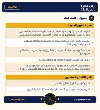 أرض - تم التخصيص 209 م² — مدينة العبور الجديدة، الحي الثالث والعشرون، مجاورة 5 — صورة العرض — 3