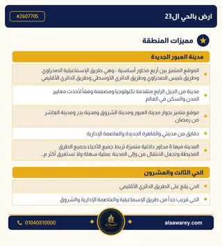 أرض - تم التخصيص 209 م² — مدينة العبور الجديدة، الحي الثالث والعشرون، مجاورة 6 — صورة العرض — 3