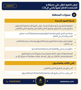 أرض - تم التخصيص 209 م² — مدينة العبور الجديدة، الحي الثالث والعشرون، مجاورة 6 — صورة العرض — 3