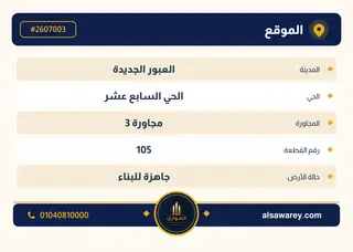 أرض - تم التخصيص 500 م² — مدينة العبور الجديدة، الحي السابع عشر، مجاورة 3 — صورة العرض — 4