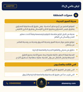 أرض - تم التخصيص 209 م² — مدينة العبور الجديدة، الحي الثالث والعشرون، مجاورة 5 — صورة العرض — 2