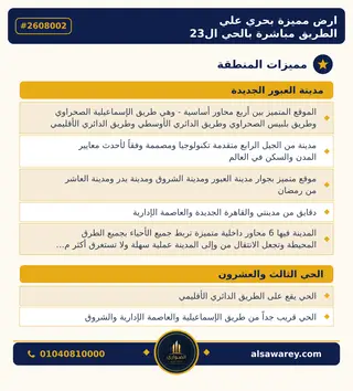 أرض - تم التخصيص 209 م² — مدينة العبور الجديدة، الحي الثالث والعشرون، مجاورة 6 — صورة العرض — 3