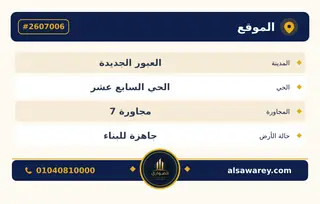 أرض - تم التخصيص 209 م² — مدينة العبور الجديدة، الحي السابع عشر، مجاورة 7 — صورة العرض — 3
