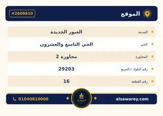 أرض - تم التخصيص 500 م² — مدينة العبور الجديدة، الحي التاسع والعشرون، مجاورة 2 — صورة العرض — 4