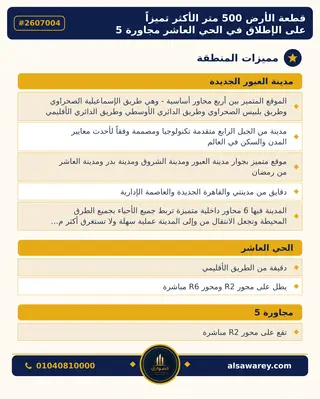 أرض - تم التخصيص 500 م² — مدينة العبور الجديدة، الحي العاشر، مجاورة 5 — صورة العرض — 3