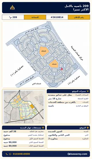 أرض - تم التخصيص 209 م² — مدينة العبور الجديدة، الحي الثاني والثلاثون، مجاورة 3 — صورة العرض — 2