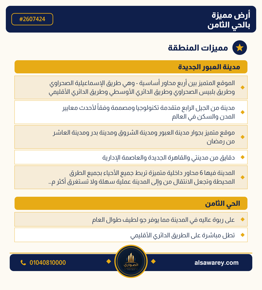 أرض - تم التخصيص — مدينة العبور الجديدة، الحي الثامن، مجاورة 7 — صورة العرض — 3